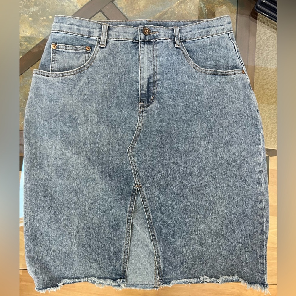 Blue Denim Skirt with Front Slit